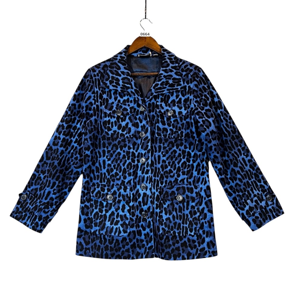 Linea by Louis Dell Olio Jacket Women's M Blue‎ Leopard Artsy